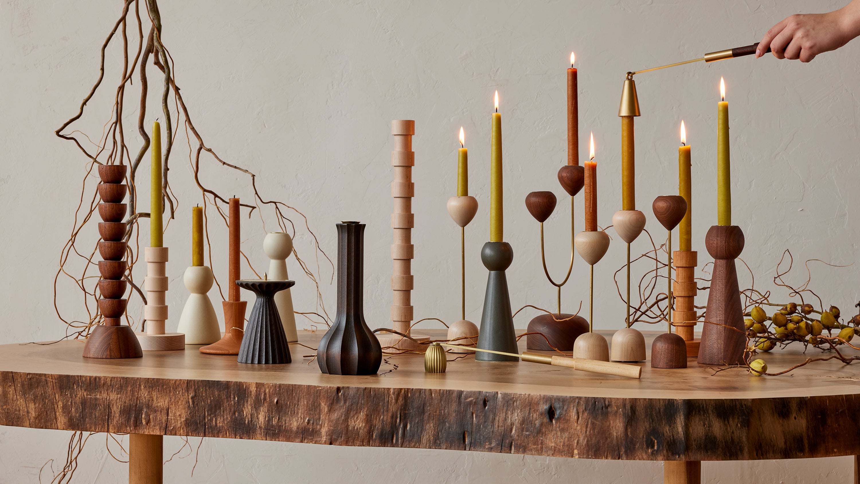 Tulip Candle Holder Set - Black Walnut