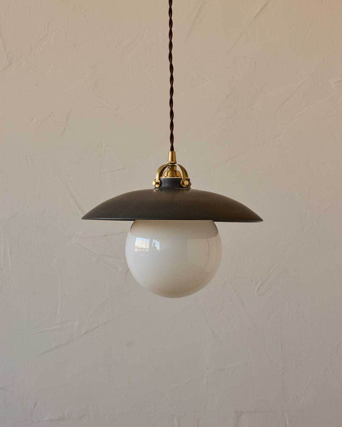 #shade-finish_almost black ceramic #Cord-Color---Glass_Brown Cord - White Globe