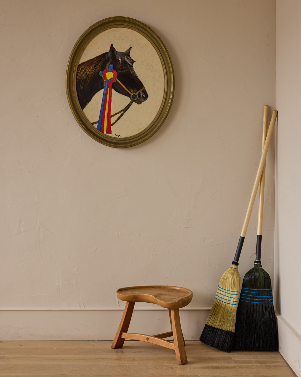 1960s "Fjøskrakk" 522 Pine Stool by Krogenæs Møbler