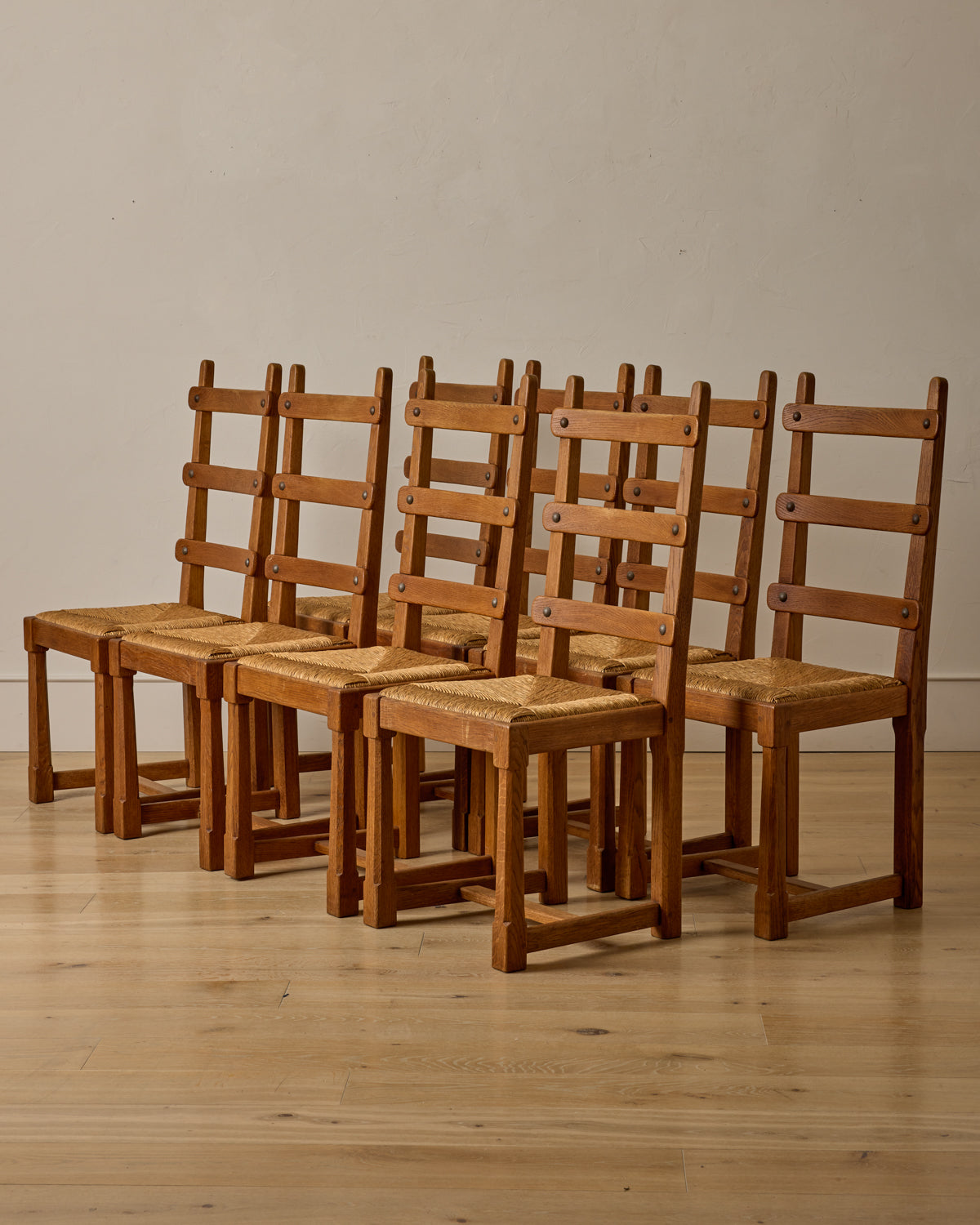 French Oak Dining Chairs - Set 8