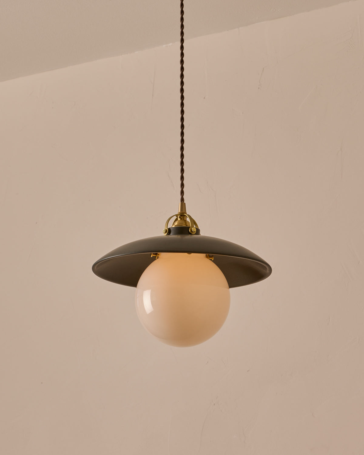 #shade-finish_almost black ceramic #Cord-Color---Glass_Brown Cord - White Globe