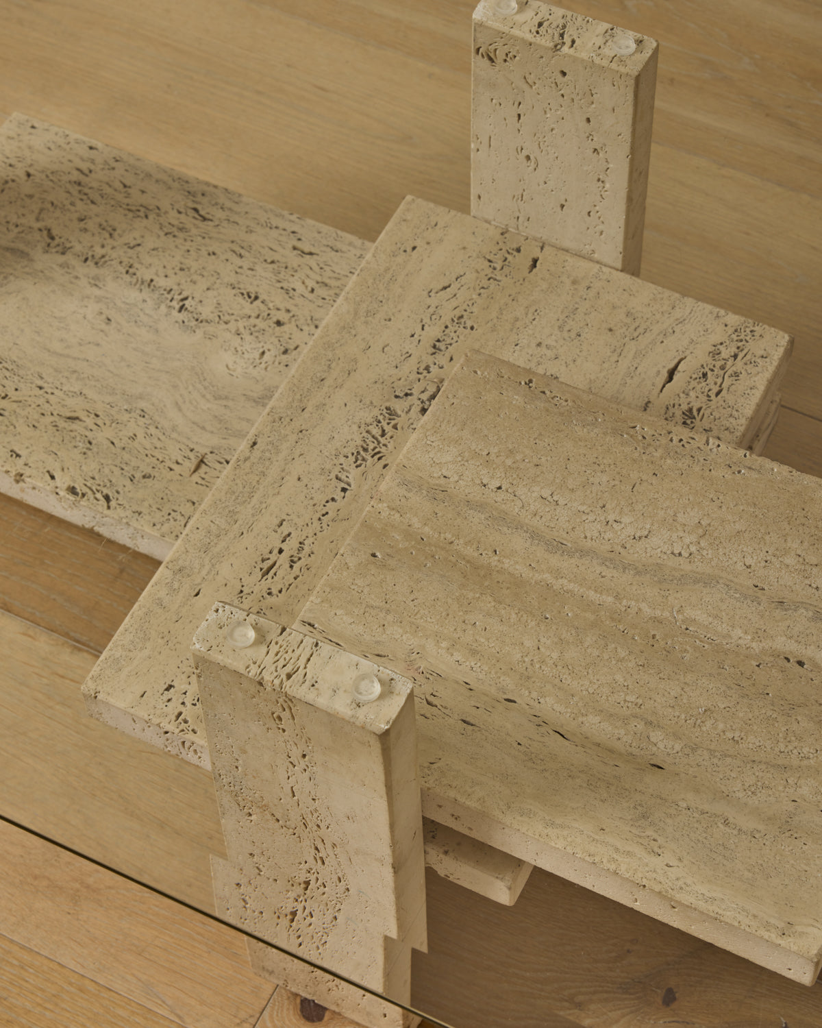 Travertine & Glass Coffee Table by Willy Ballez