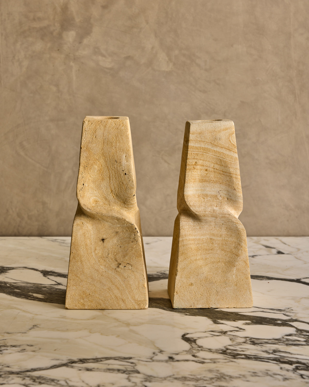 Pair of Twisted Stone Candle Holders
