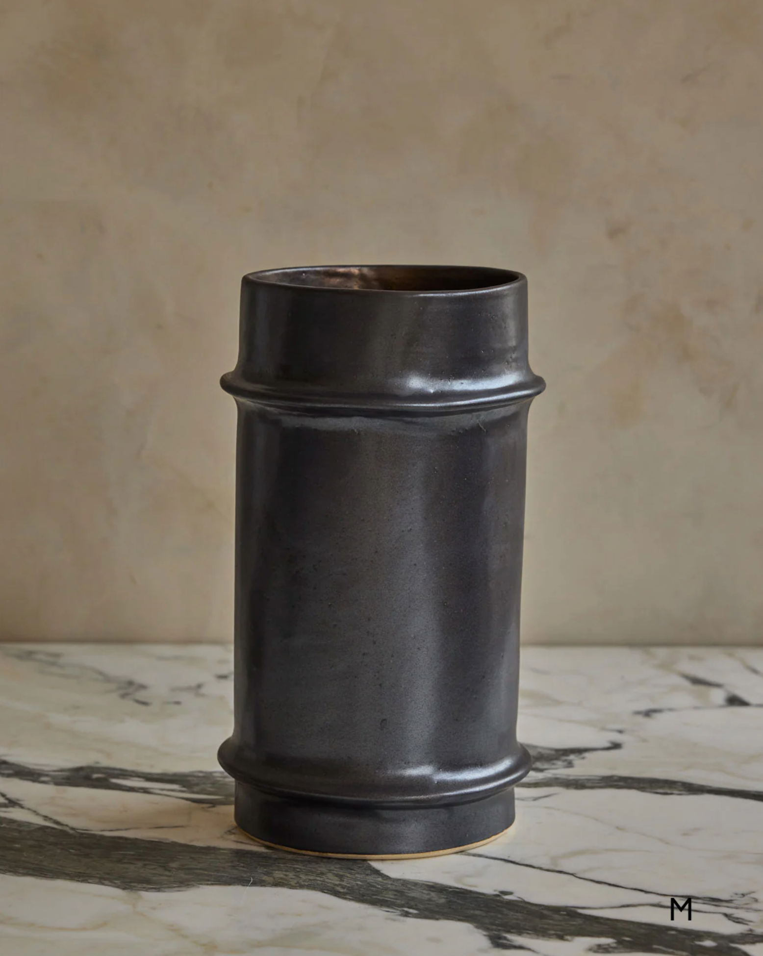 Hand Built Ceramic Ridge Vessel in Coal