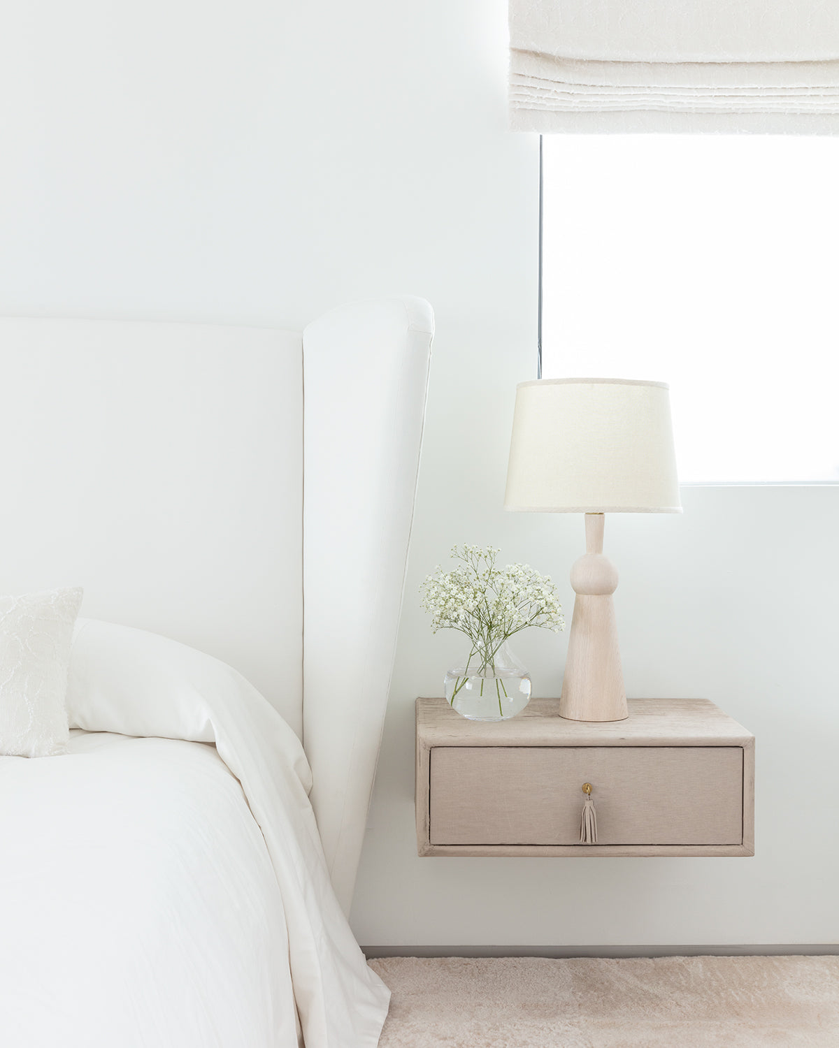 Modern bedside white table lamp #wood-finish_white wash red oak