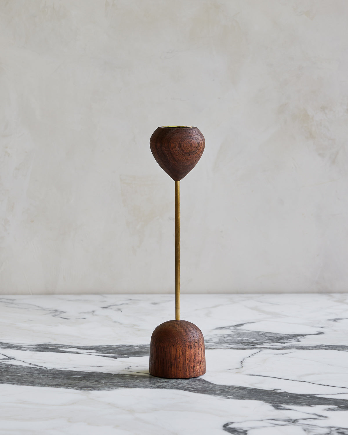 Modern black walnut and brass flower inspired candle holder