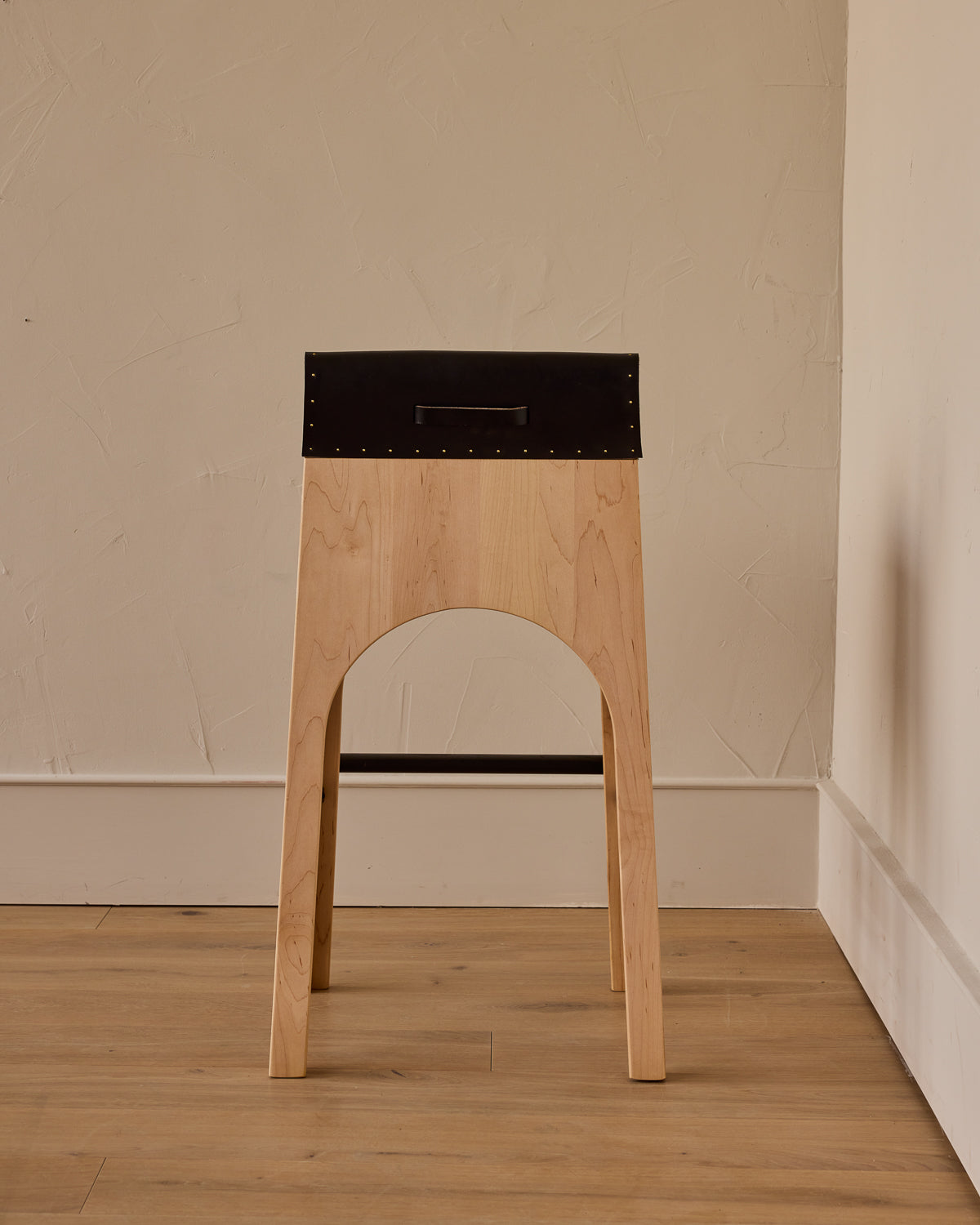 Jack Leather and Wood Stool - Black