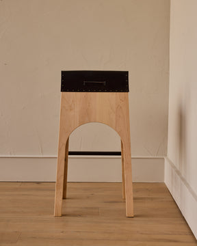 Jack Leather and Wood Stool - Black