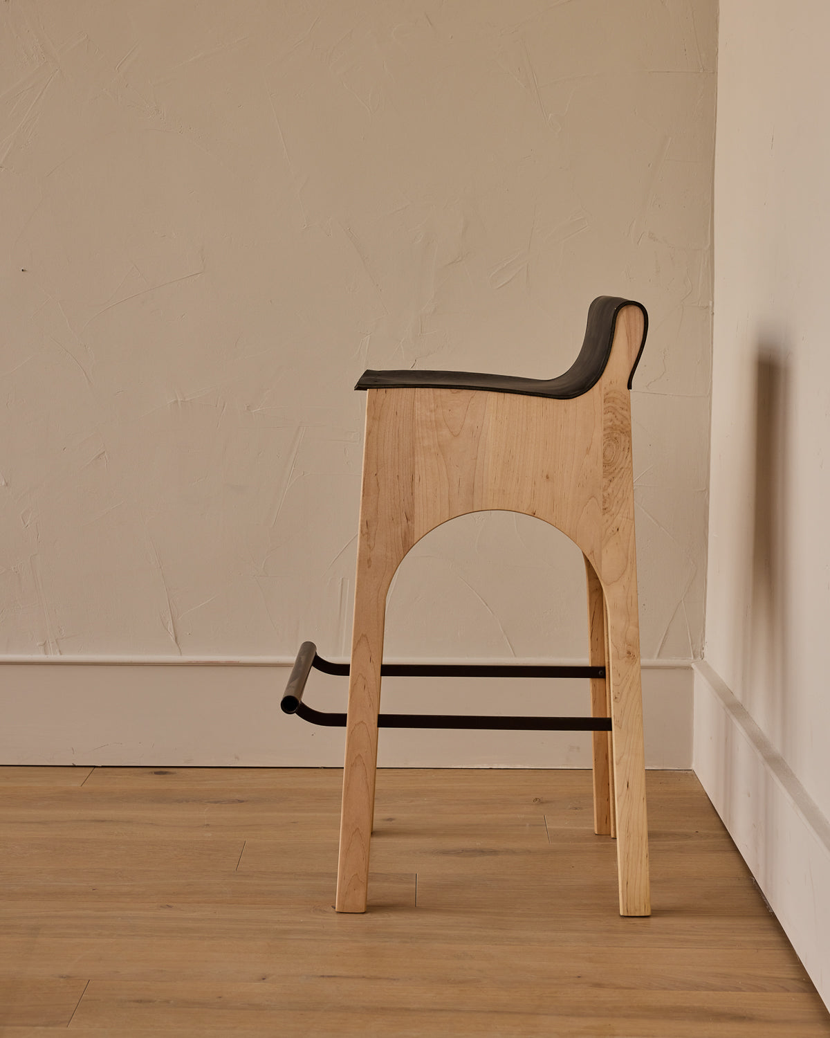 Jack Leather and Wood Stool - Black