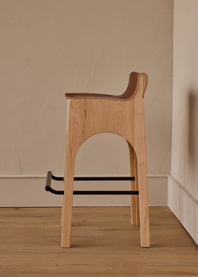 Jack Leather and Wood Stool - Tan