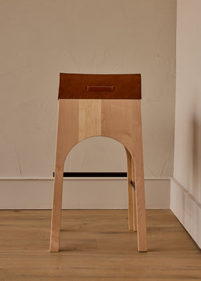 Jack Leather and Wood Stool - Tan