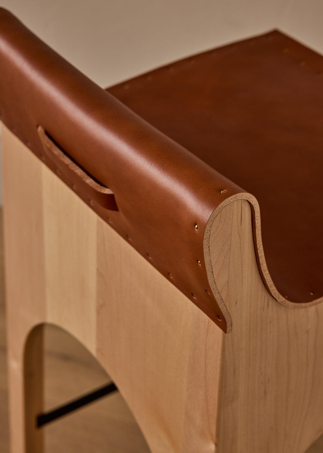 Jack Leather and Wood Stool - Tan