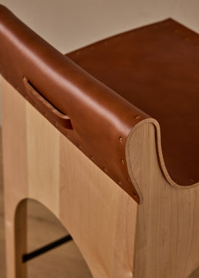 Jack Leather and Wood Stool - Tan