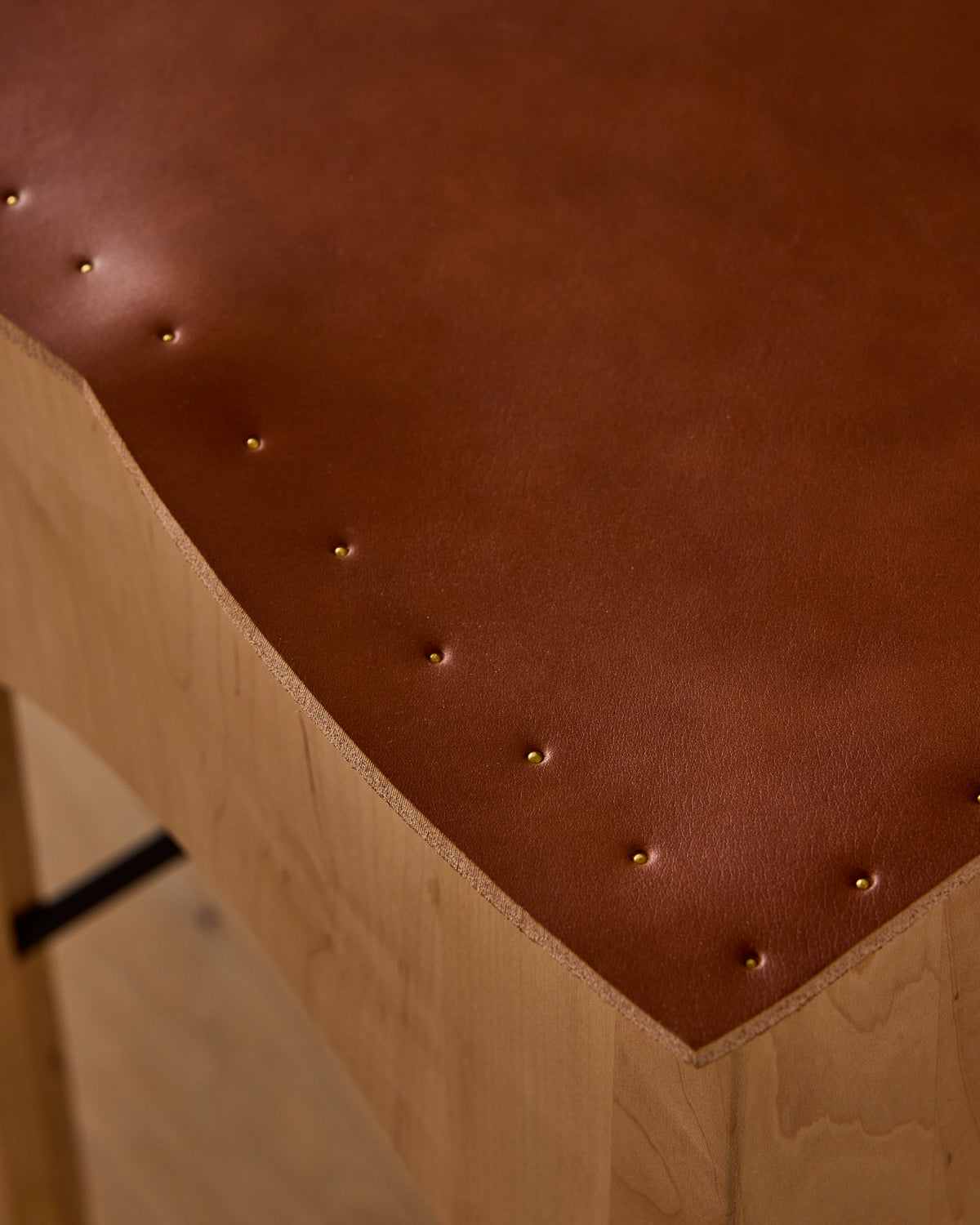 Jack Leather and Wood Stool - Tan