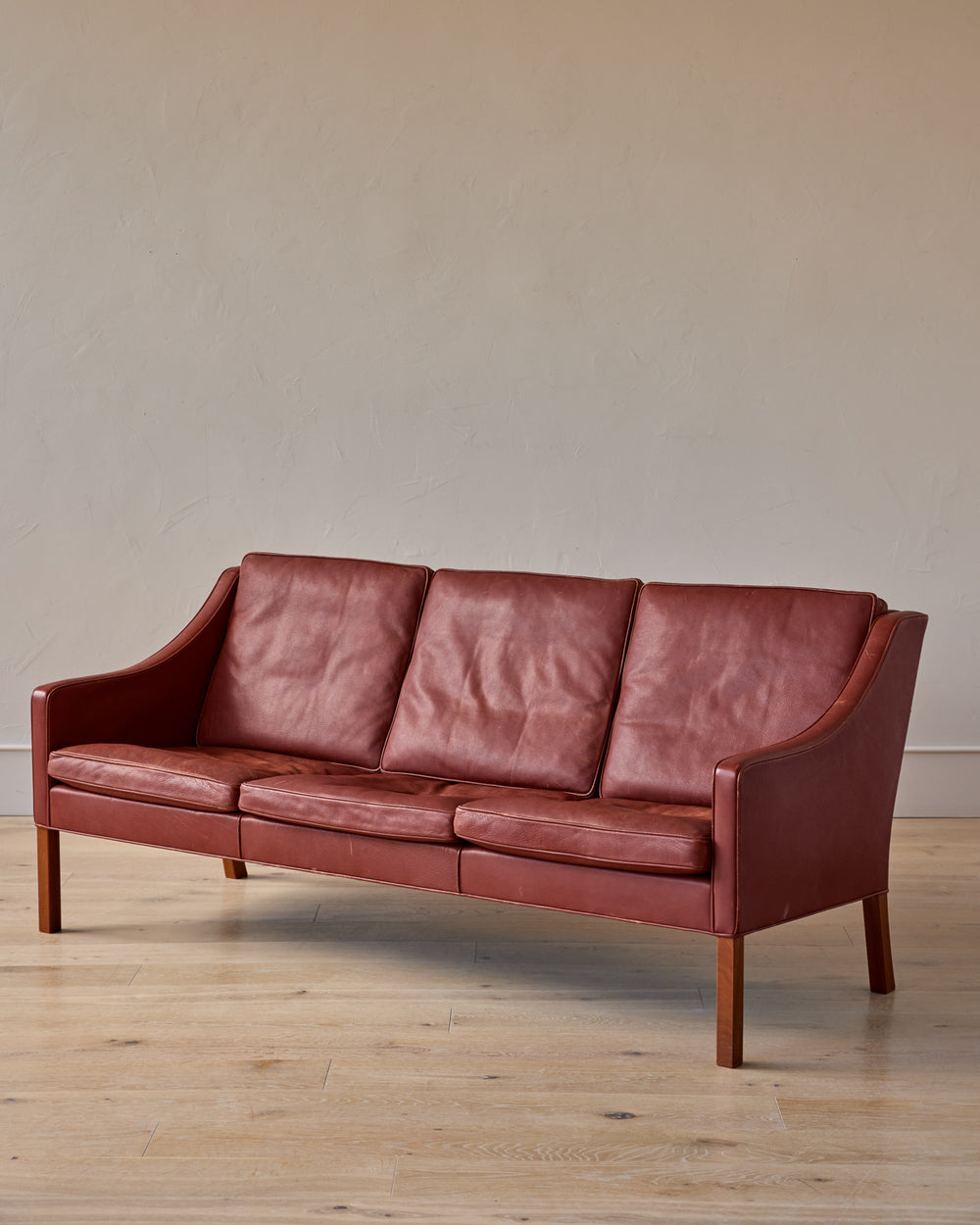 Red Leather 3-Seater Sofa