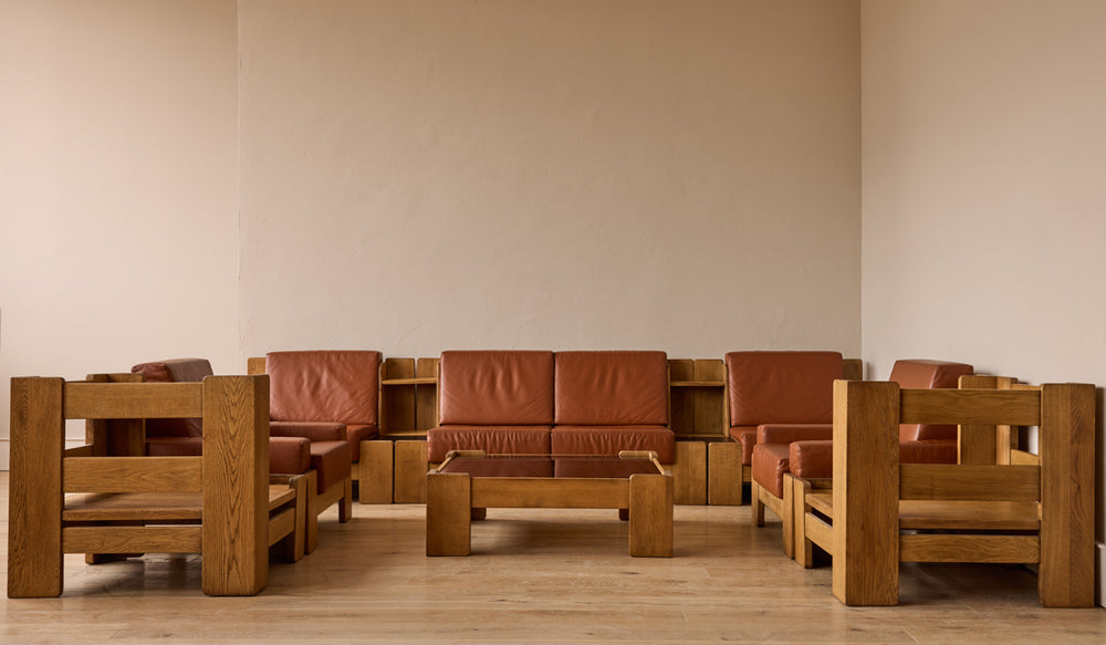 Oak + Leather Modular Sectional