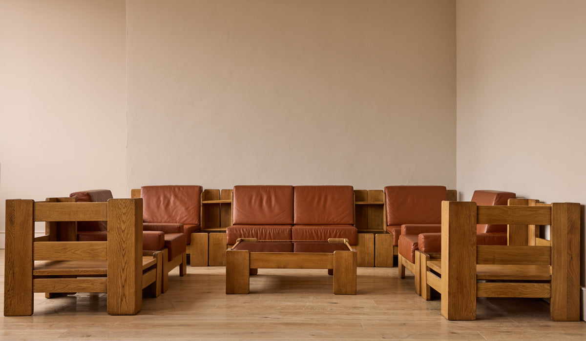 Oak + Leather Modular Sectional