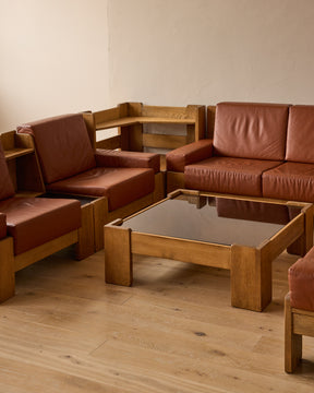 Oak + Leather Modular Sectional
