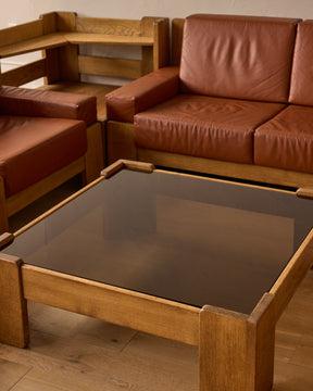 Oak + Leather Modular Sectional