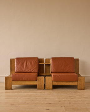 Oak + Leather Modular Sectional