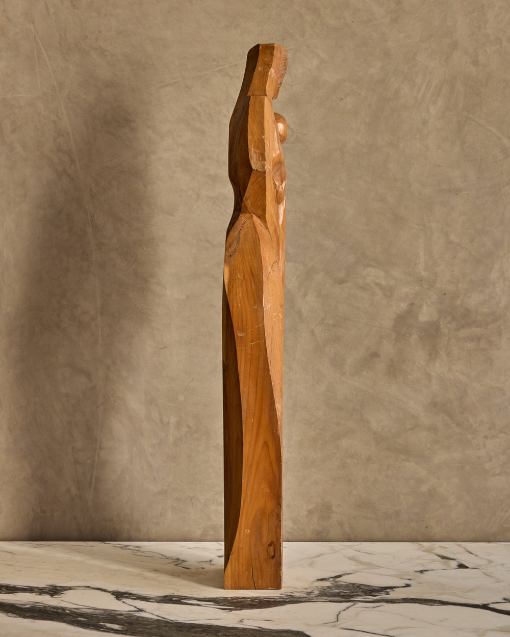 Handcarved Wooden Mother + Child Sculpture
