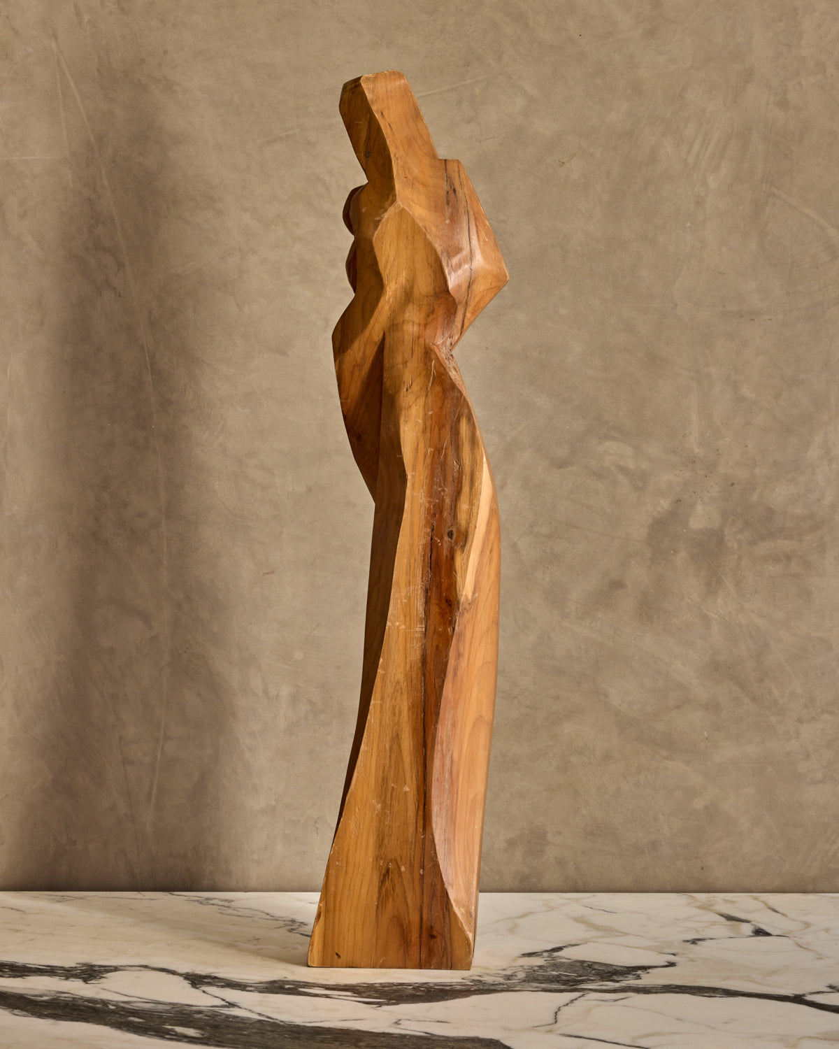 Handcarved Wooden Mother + Child Sculpture