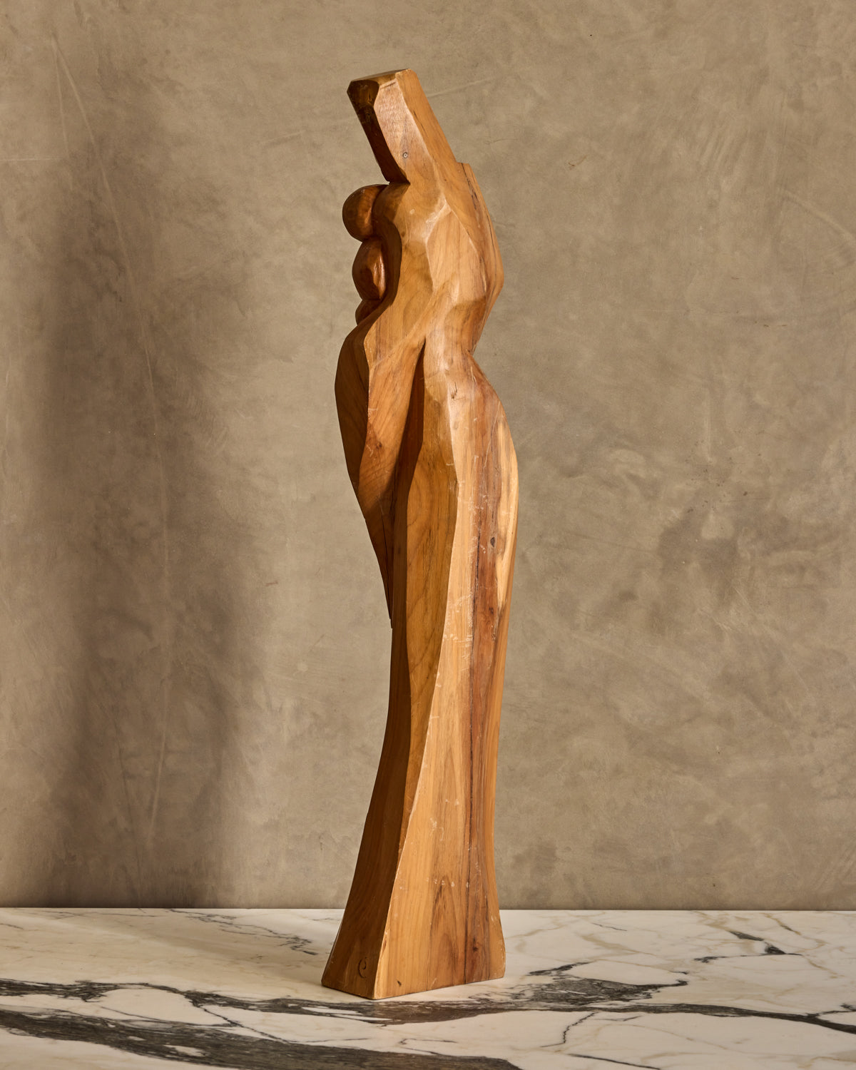 Handcarved Wooden Mother + Child Sculpture