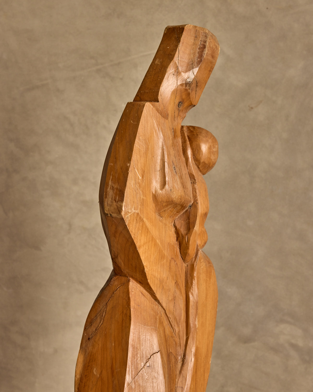 Handcarved Wooden Mother + Child Sculpture