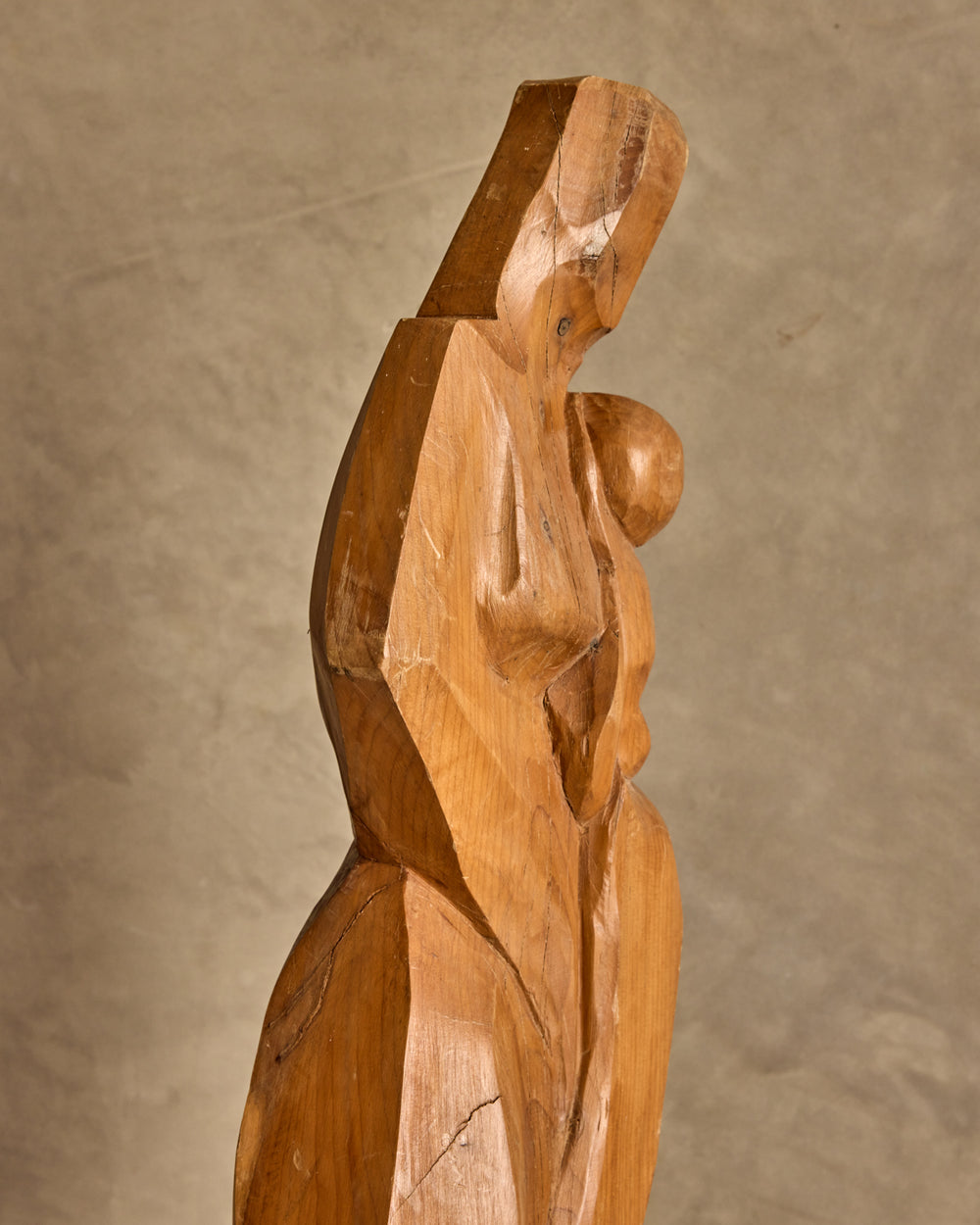 Handcarved Wooden Mother + Child Sculpture