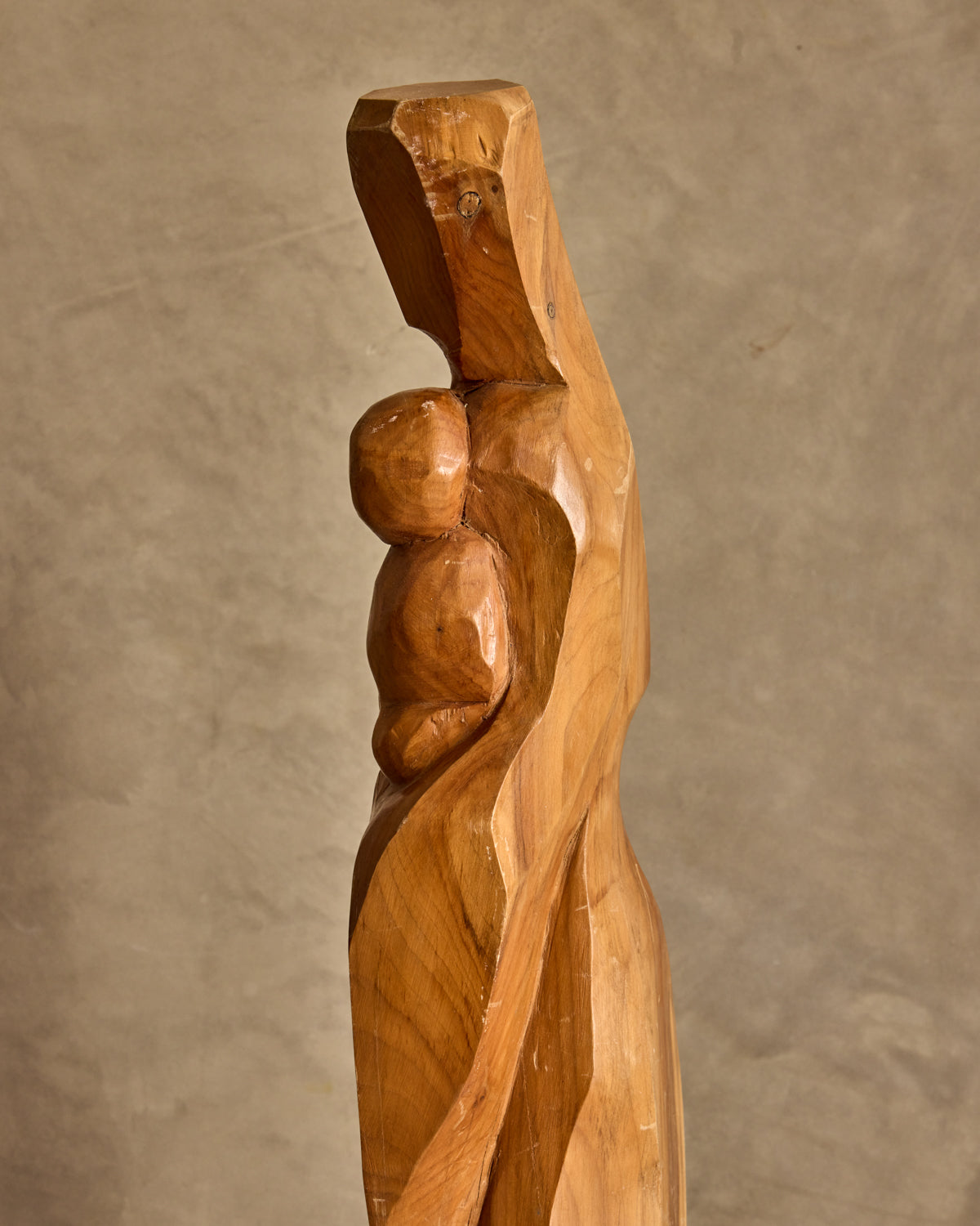Handcarved Wooden Mother + Child Sculpture