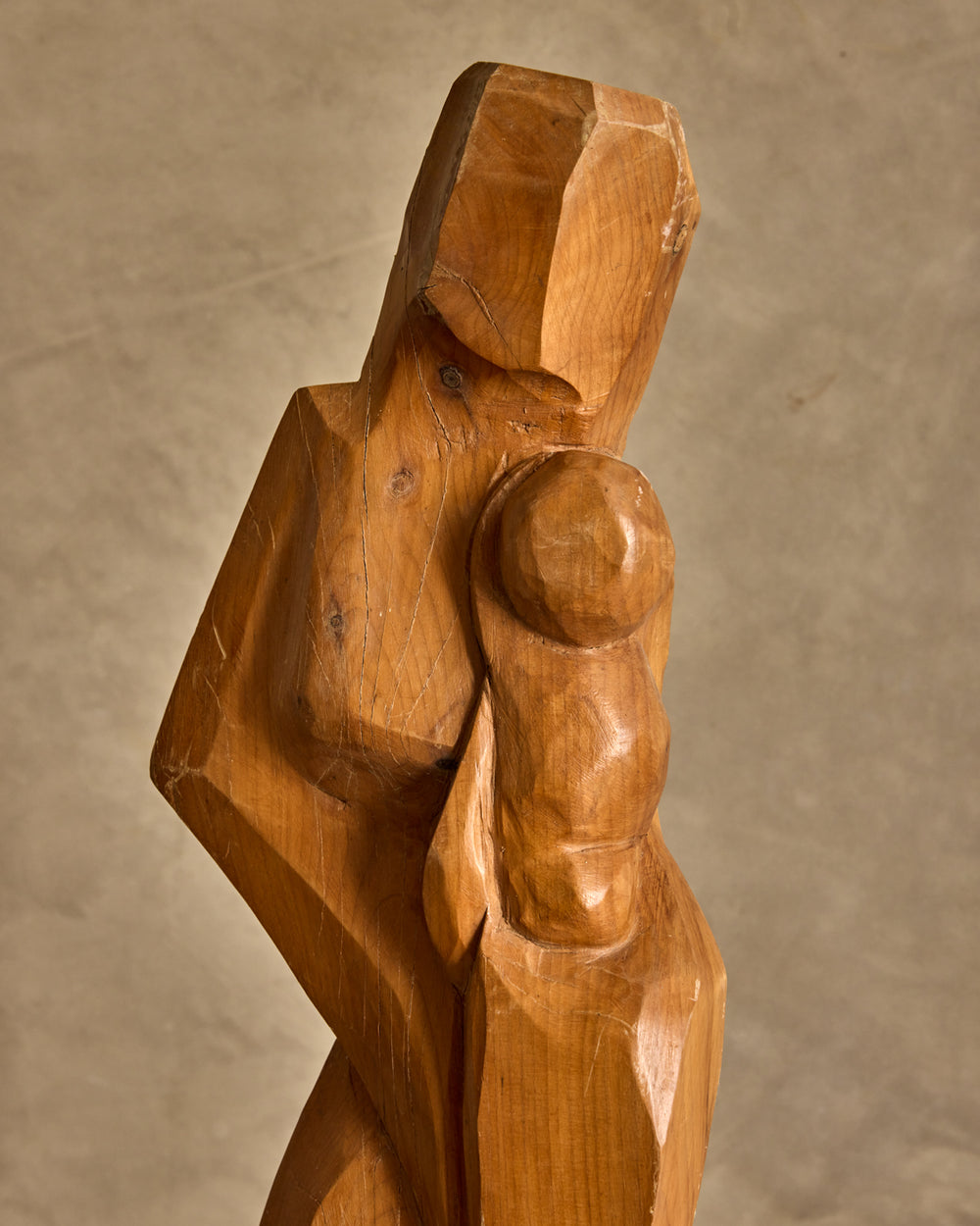 Handcarved Wooden Mother + Child Sculpture