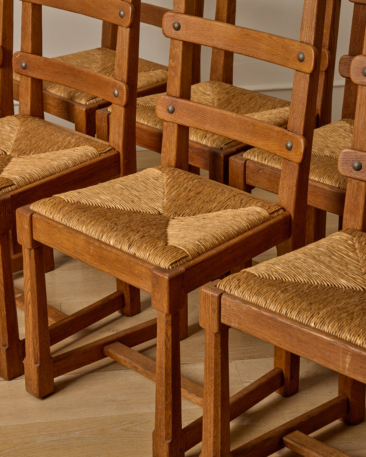French Oak Dining Chairs - Set 8