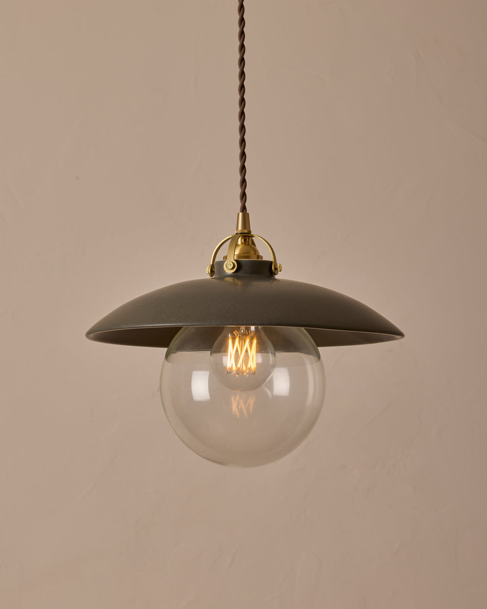 #shade-finish_almost black ceramic  #Cord-Color---Glass_Brown Cord - Clear Globe
