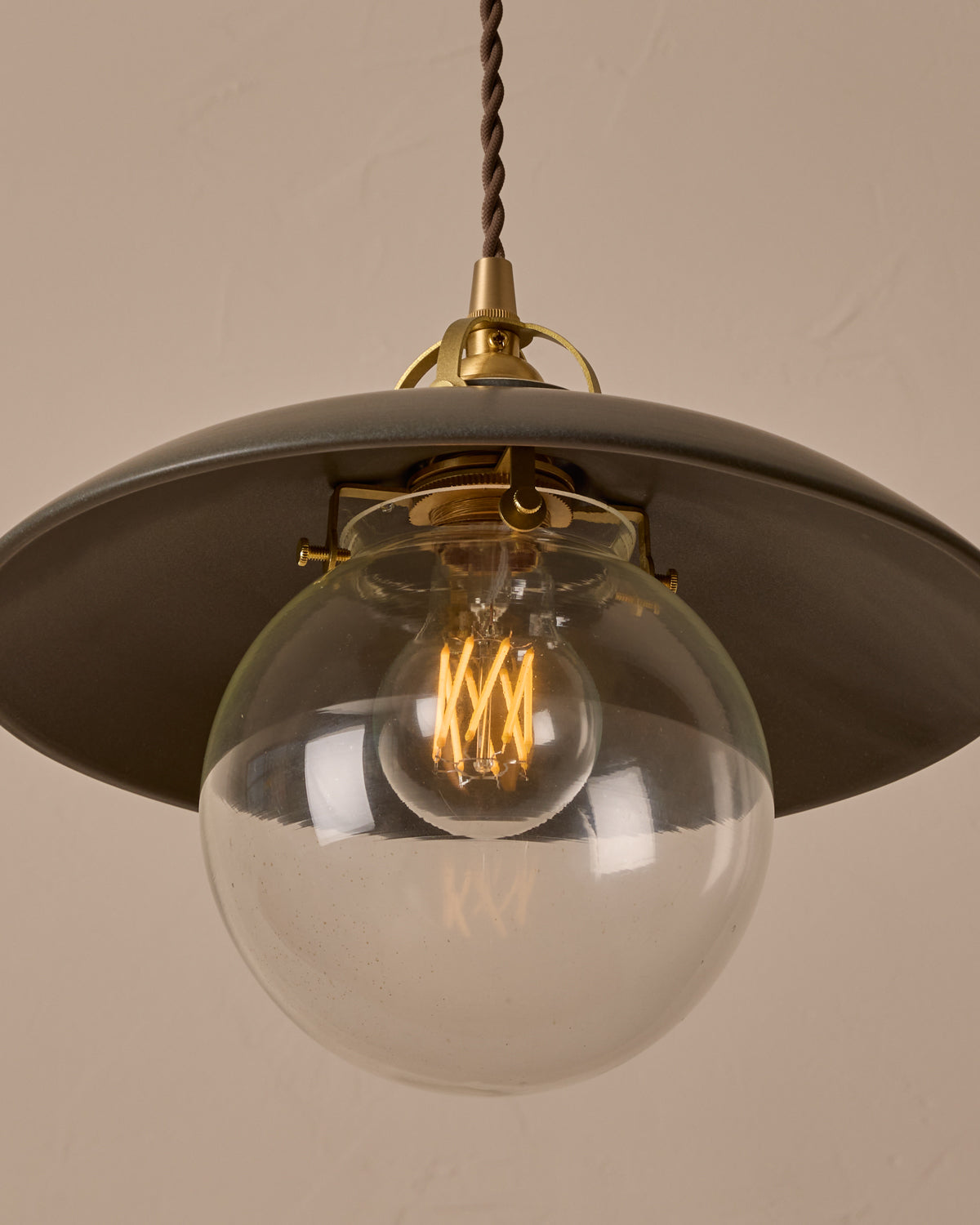 #shade-finish_almost black ceramic  #Cord-Color---Glass_Brown Cord - Clear Globe