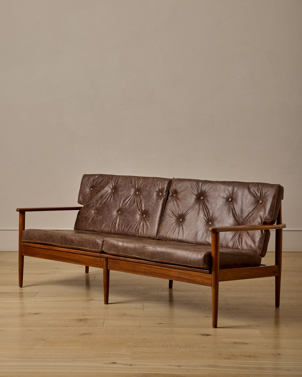 Mid-Century Tufted Leather Sofa