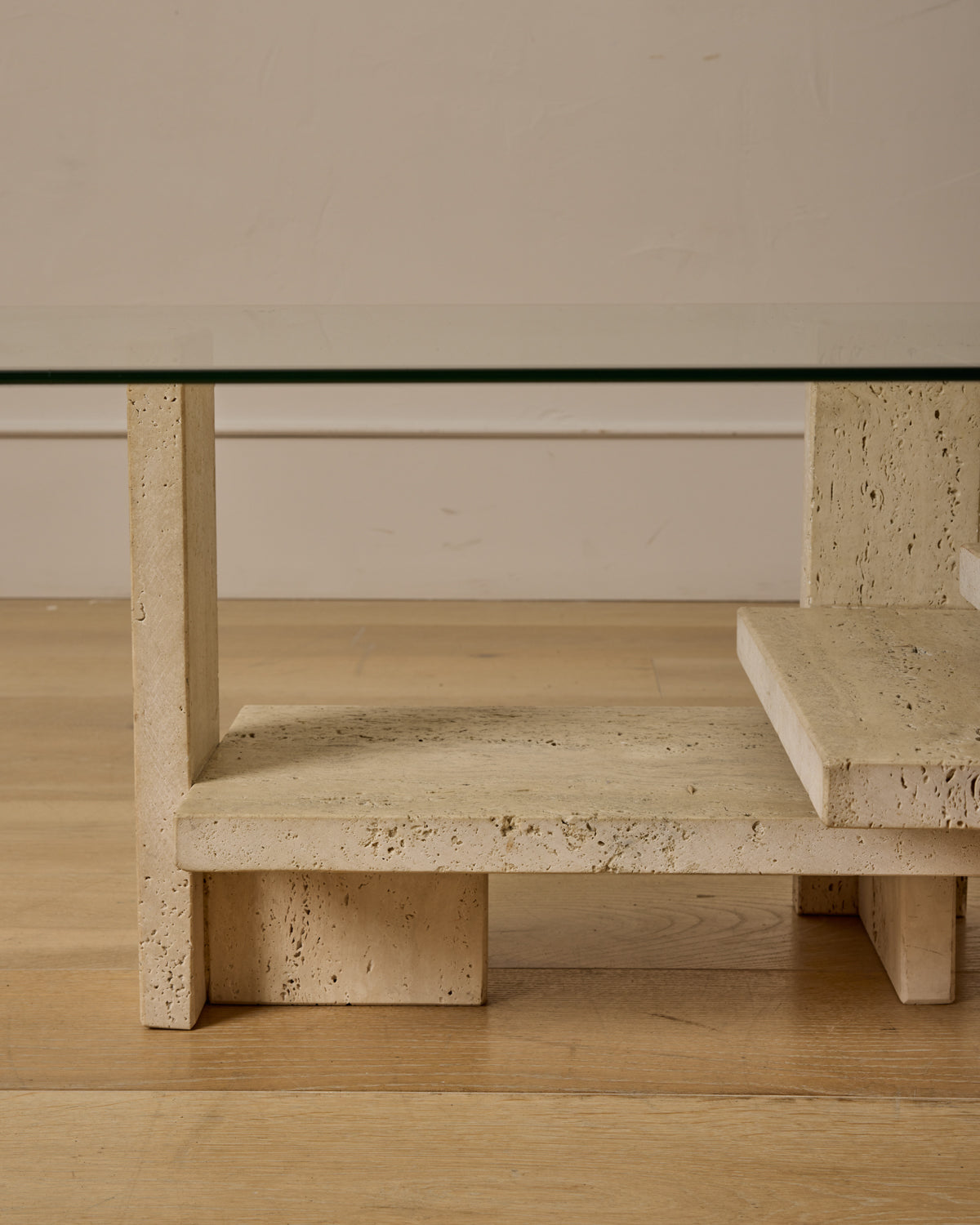 Travertine & Glass Coffee Table by Willy Ballez