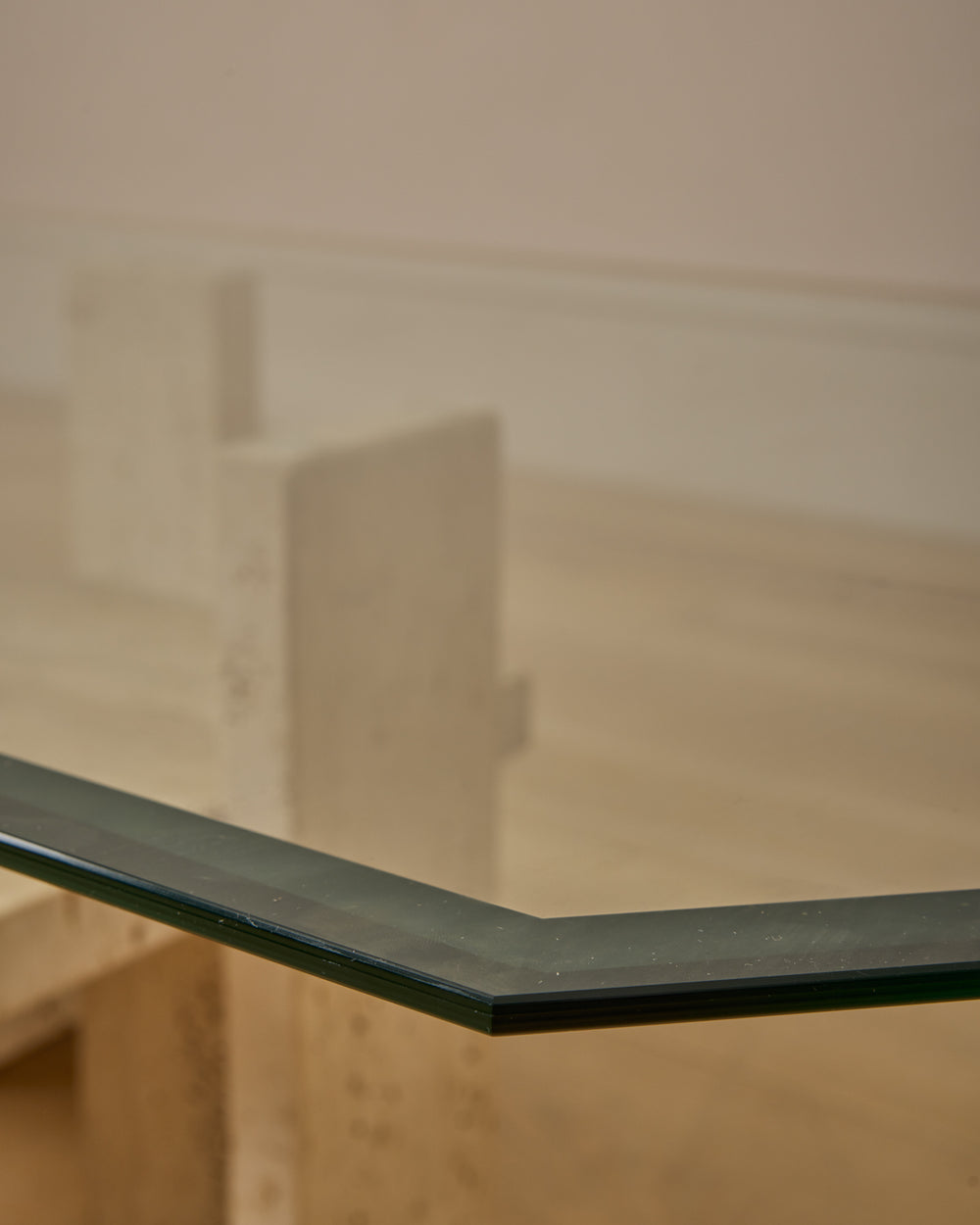 Travertine & Glass Coffee Table by Willy Ballez