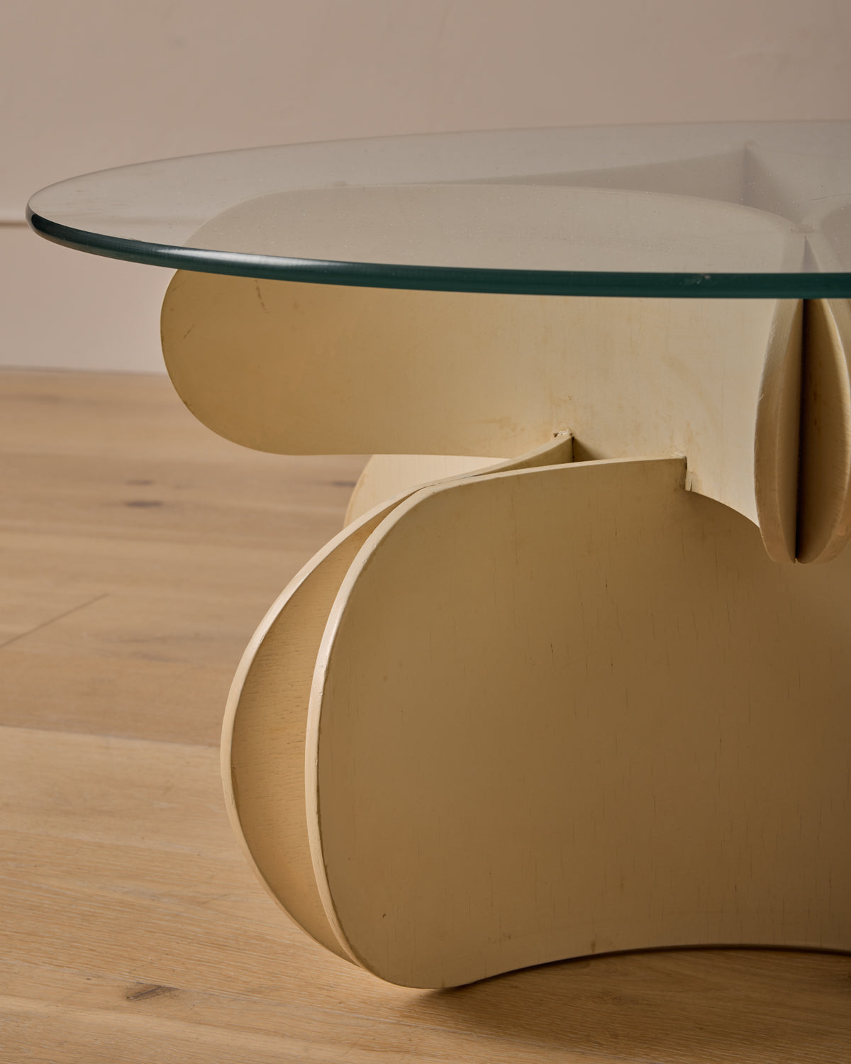 1960s Bent Ply Coffee Table with Glass Top