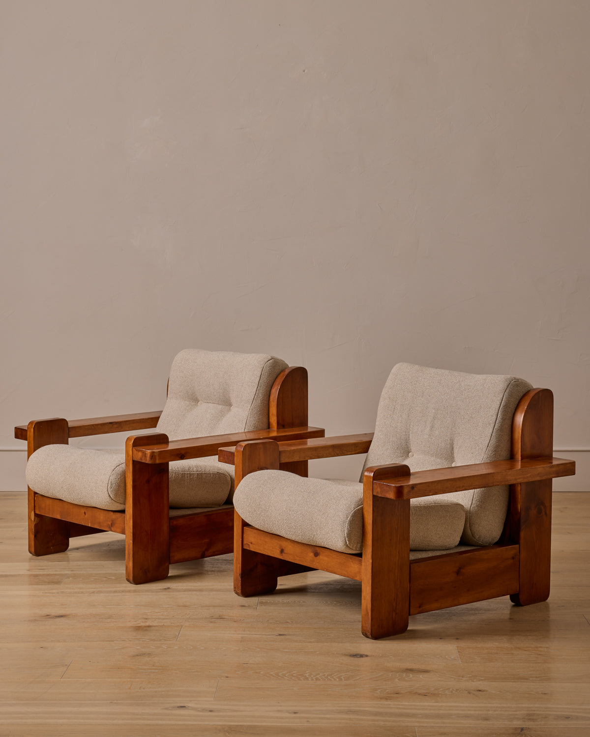Pair of French Oak Lounge Chairs