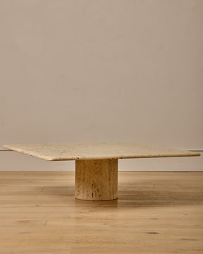 Mid-Century Column-Base Travertine Coffee Table