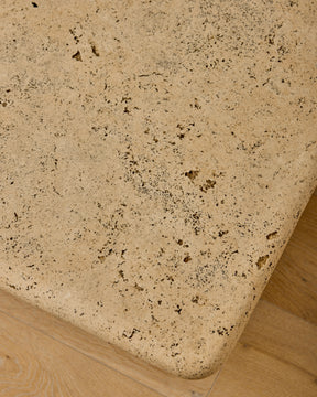 Mid-Century Column-Base Travertine Coffee Table