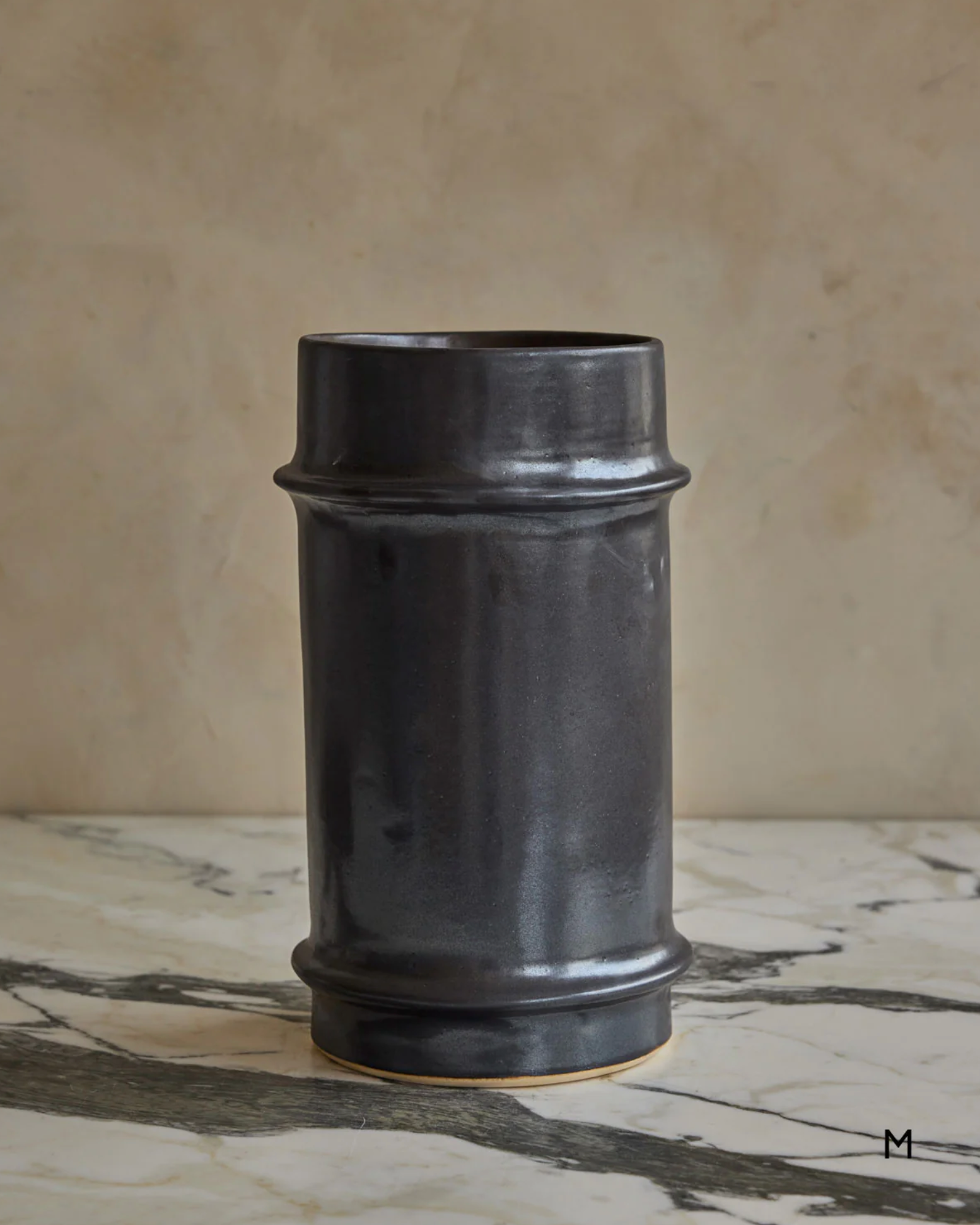 Hand Built Ceramic Ridge Vessel in Coal