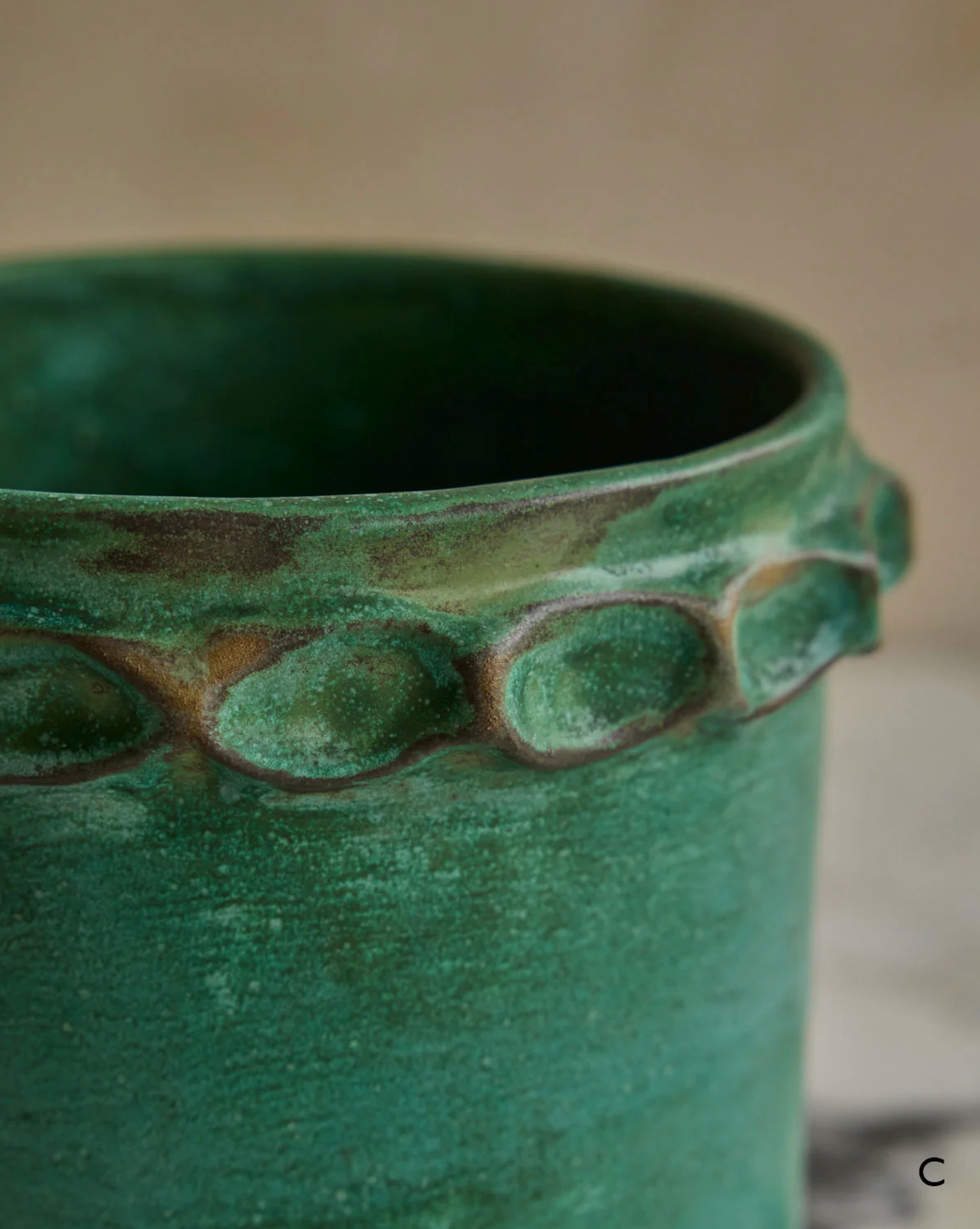 Hand Built Ceramic Chain Vessel in Copper