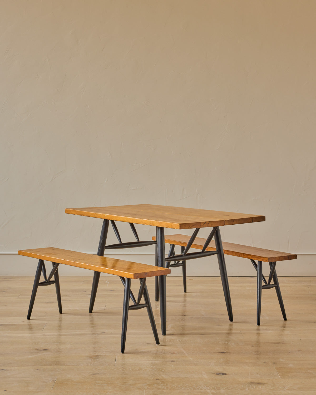 'Pirkka' Pine Dining Table + Benches by Ilmari Tapiovaara