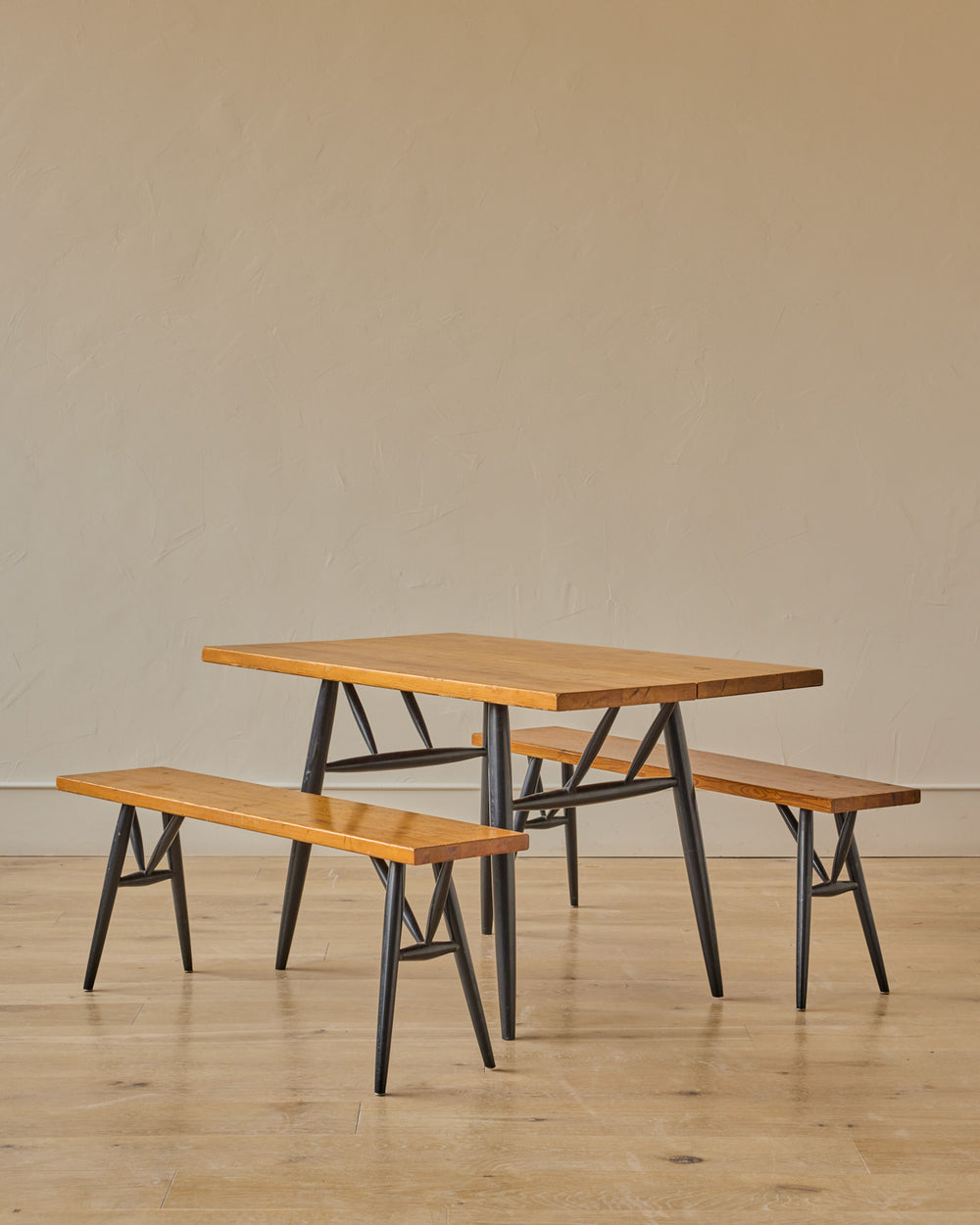 'Pirkka' Pine Dining Table + Benches by Ilmari Tapiovaara