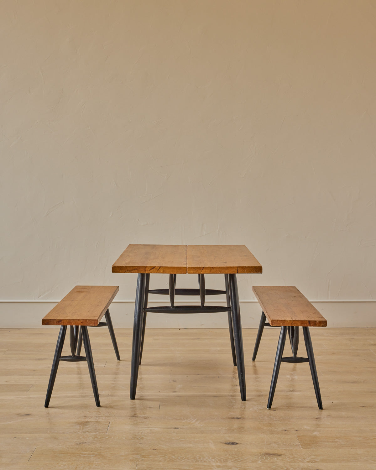 'Pirkka' Pine Dining Table + Benches by Ilmari Tapiovaara