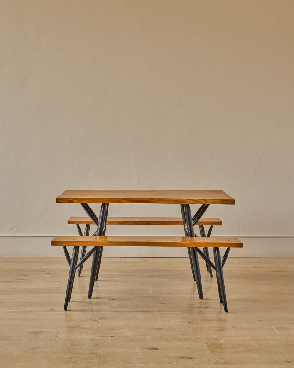 'Pirkka' Pine Dining Table + Benches by Ilmari Tapiovaara