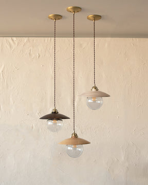 Pendant light with large clear glass globe and decorative wooden natural maple shade