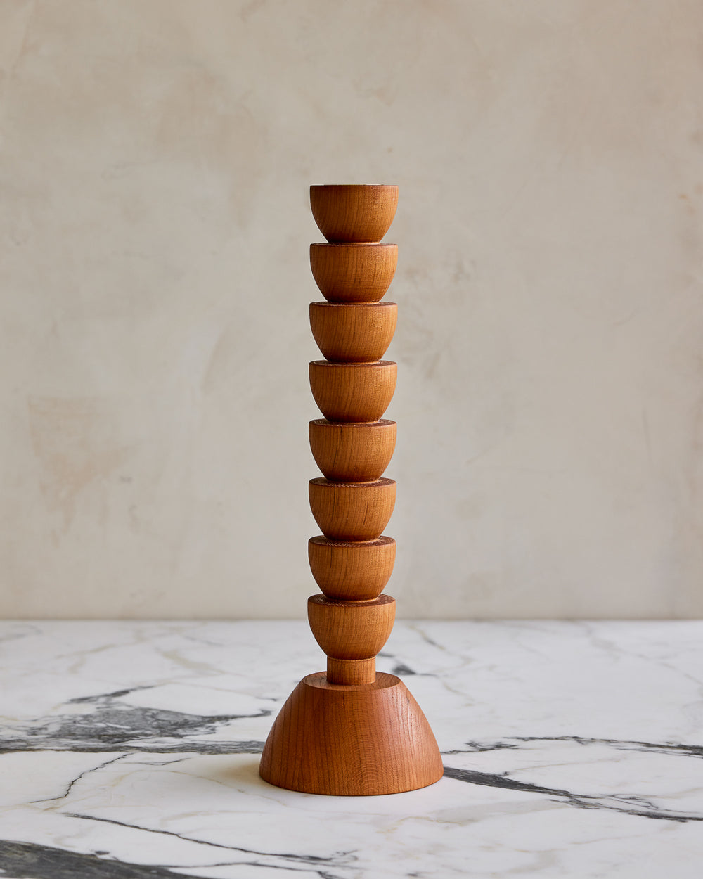 Cherry tall Albert wooden candle holder with sculptural design #style_albert