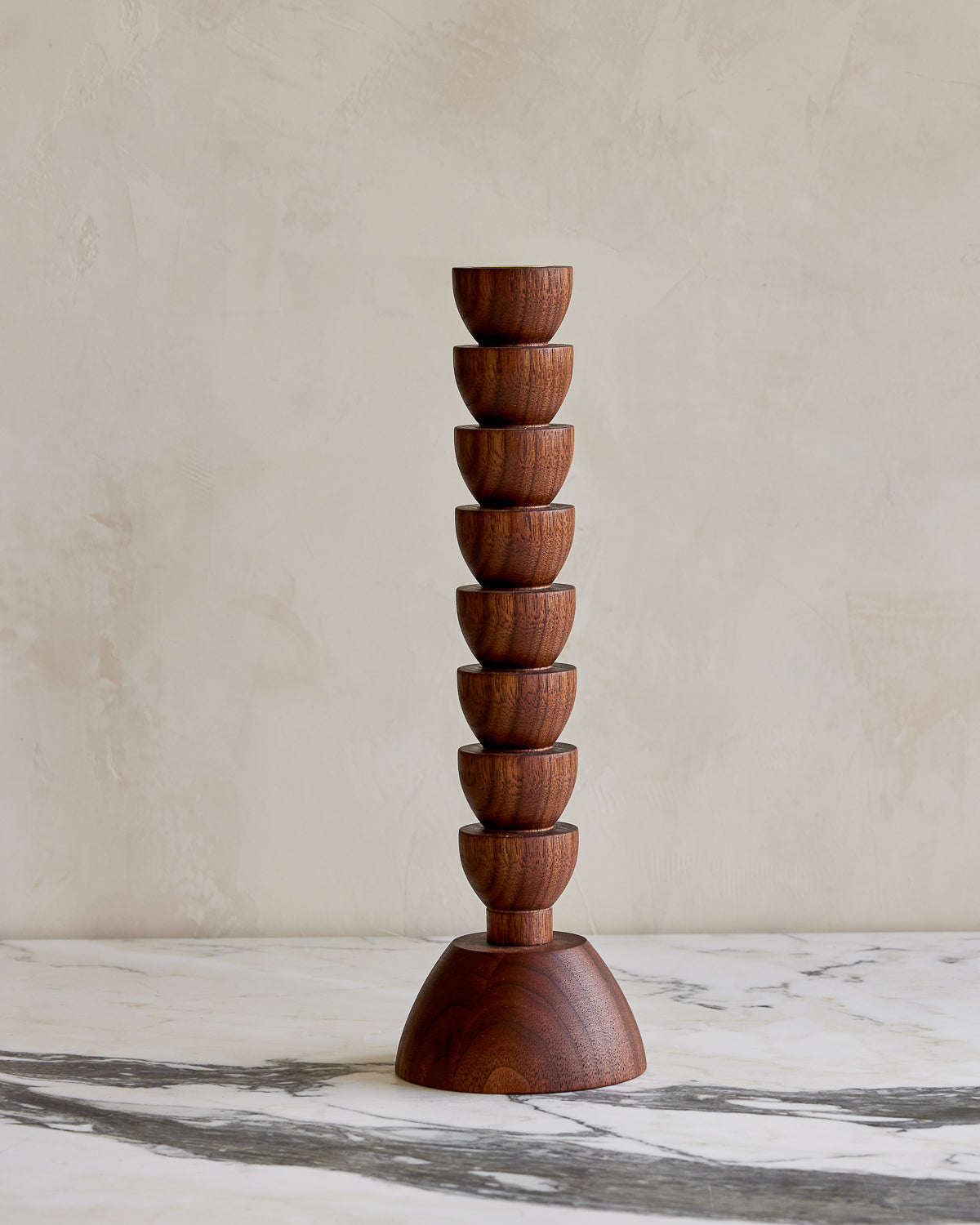 Black walnut tall Albert wooden candle holder with sculptural design #style_albert